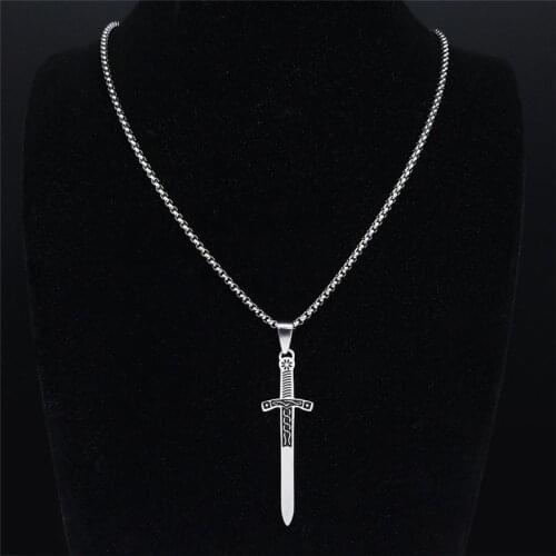 Witchcraft Sword Stainless Steel Chain Necklace Women/Men Silver Color Pendant Necklace Jewelry joyeria acero inoxidable N4053S0