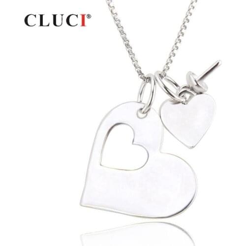 CLUCI 925 Sterling Silver Two Pieces Love Heart Pendant Women Real Silver 925 Heart Charms Pendant Jewelry SP289SB