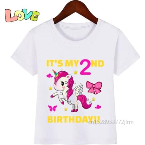 Kids Cartoon Unicorn 1-9 Birthday Number Print T Shirt Children It Is My Birthday T-shirts Boy&Girl Funny Gift Tshirt Present