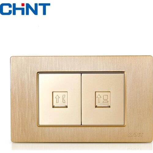 CHINT Electric Internet Socket 118 Type Brushed Gold Embedded Steel Frame NEW5D Two Position Telephone Computer Socket
