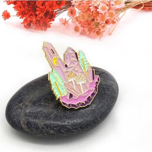 Crystal Palace Enamel Brooches Star Moon mushroom tree Lapel Pin Backpack jackets punk Badge Gifts for friends