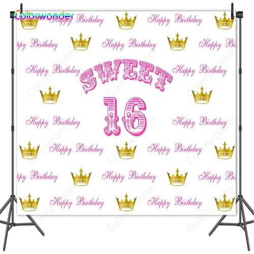 Colorwonder Photography Background Pink Words with Golden Crown 5x7ft White Seamless Backdrop for Girls Sweet 16 Birthday Decor