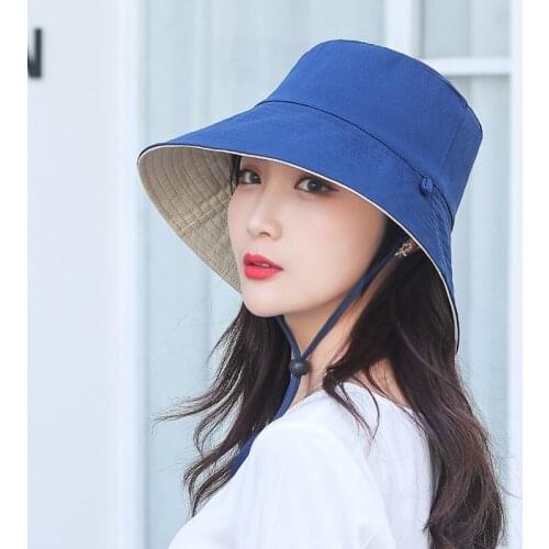 Cotton Solid Color Sun Hat Reversible Bucket Hat Packable Broad Brim Bucket Cap Rollable Fisherman Sun Cap Seaside Sunscreen Cap