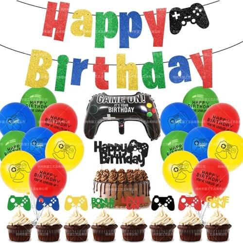 45pcs/set Game Console Balloons Recreational Machines Birthday Party Banner Cake Topper Balloons Game Console Party Decorations