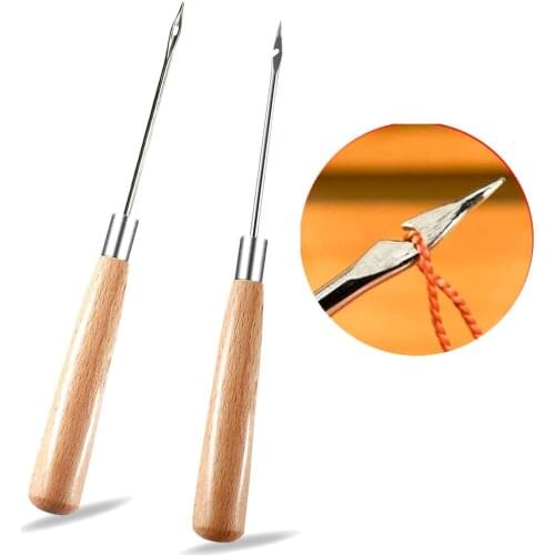Imzay 2PCS Leather Sewing Awl with Wood Handle, Hollow, Speedy Stitcher Sewing Set For DIY Leather Sewing