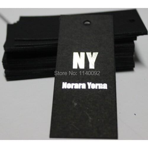 Customize Black matte cardboard tags/garment silver stamping hang tags/custom clothing printed paper tags labels 1000 pcs a lot