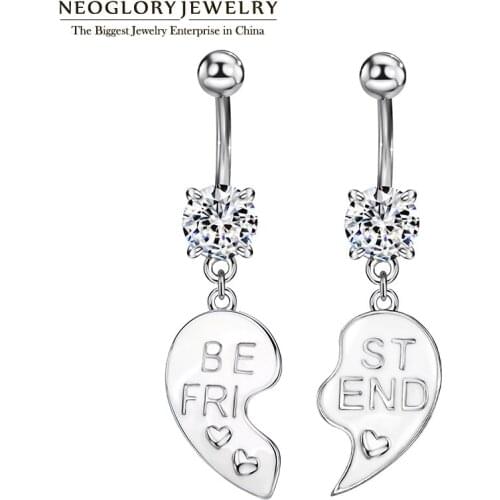 Neoglory Cubic Zirconia Best Friends Broken Heart Piercing Belly Button Rings Navel for Women Fashion Body Jewelry 2020 New QC4