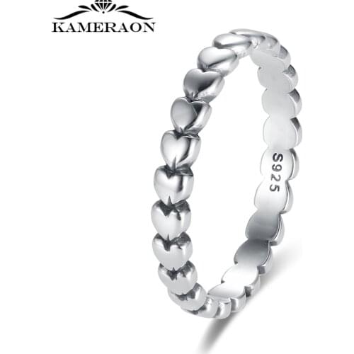 S925 Sterling Silver Forever Love Heart Finger Ring Retro Original Jewelry Gift Stackable Bague Korean Jewelry for Women Gifts