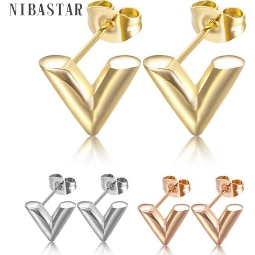 Fashion Trend Earrings Simple Metal Style Letter V Shape Stainless Steel Not Allergic Three colors Earring For Women Gift