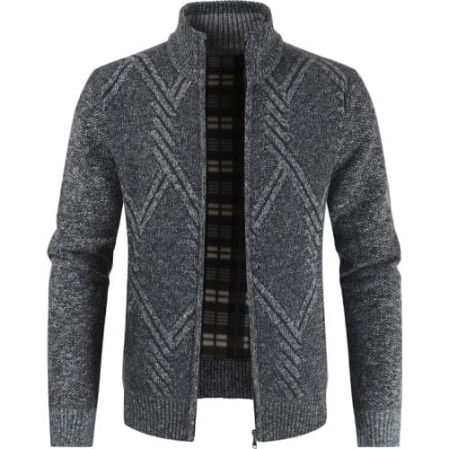 Spring autumn mens coat leisure zipper hoodie knit cardigan winter fleece thick warm wool sweater fashion jacket