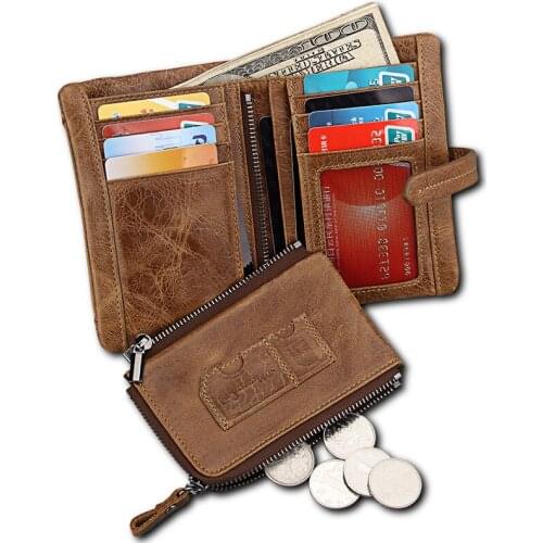 Men wallet crazy horse leather RIFD anti-magnetic purse retro high quality genuine leather creative casual wallets