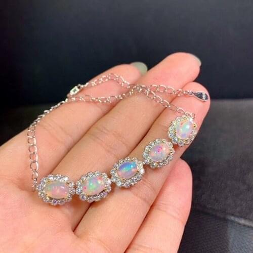New style ladies sterling silver natural opal bracelet with 925 sterling silver birthday gift vintage jewelry