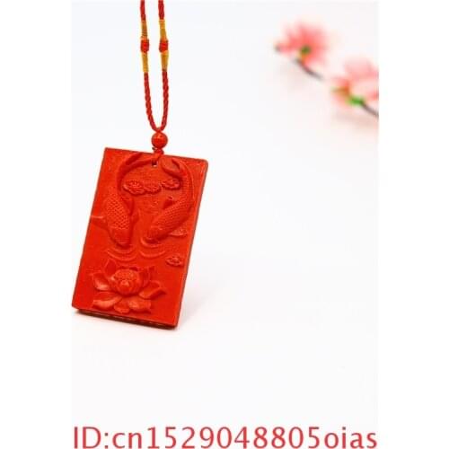 Chinese Fish Necklace Amulet Woman Pendant Carved Natural Gifts Cinnabar Organic Jewellery Fashion Red Charm