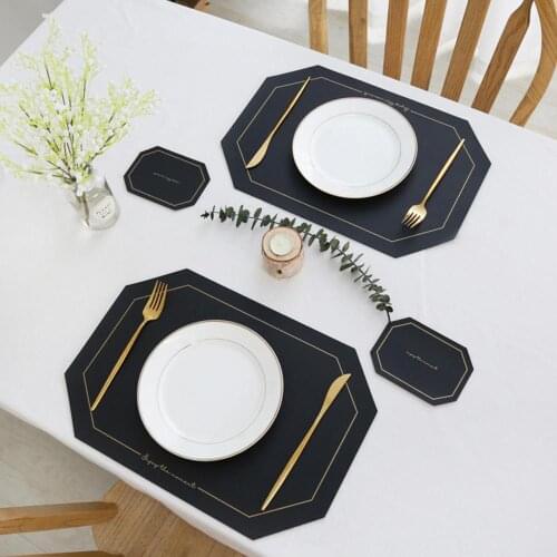 Placemat Table Mat Tableware Pad PU Leather Waterproof Heat Insulation Non-Slip Placemat Soft Black Brown Washable Bowl Coaster