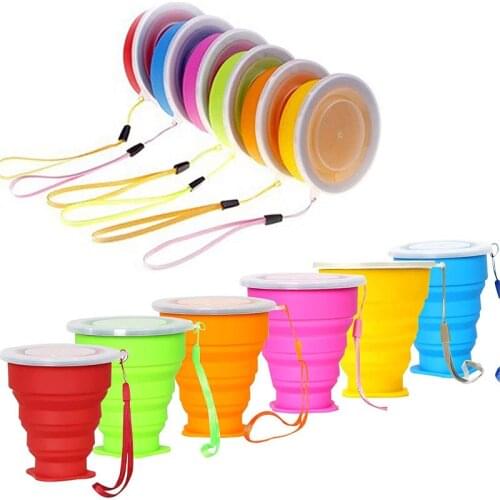 Portable Silicone Collapsible Travel Cup with Lid Mini Outdoor Telescopic Cups Children Drinking Water Copa Camping Reusable Mug