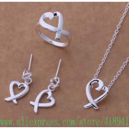 Silver Plated Jewelry Sets Earring 164 + Necklace 590 + Ring 171 /dydampka azfajqma AS053