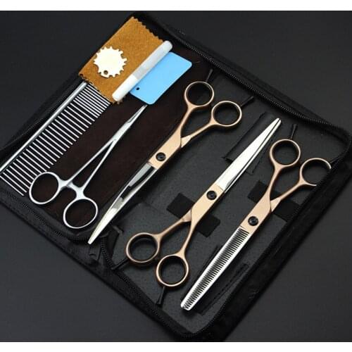Professional 5 kit japan pet 7 inch shears dog grooming hair scissors cutting thinning curved barber tools scissors rose gold