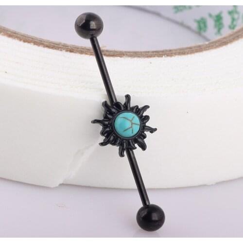 Industrial Barbell Earrings Piercing Long Bar Cartilage Scaffold Piercing Opal Ear Helix Tragus Body Jewery