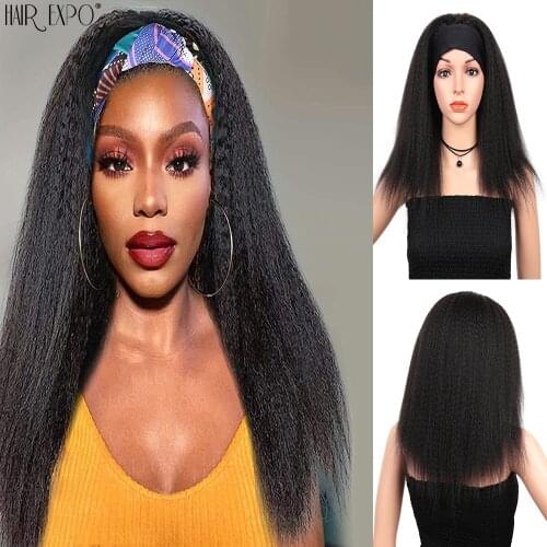 Yaki Straight Headband Wigs 20Inch Synthetic Wig Heat Resistant Fiber African Wig For Black Wonman Hair Expo City