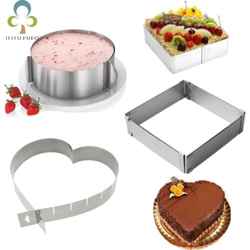 Adjustable Mousse Ring 3D Round Heart Square Cake Molds Stainless Steel Baking Moulds Kitchen Dessert Cake Decorating Tools YJN