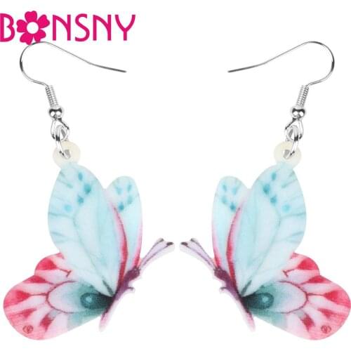 Bonsny Acrylic White Pink Vanessa Brush-footed Butterfly Earrings Charm Insect Animal Dangle Drop For Women Girls Summer Jewelry