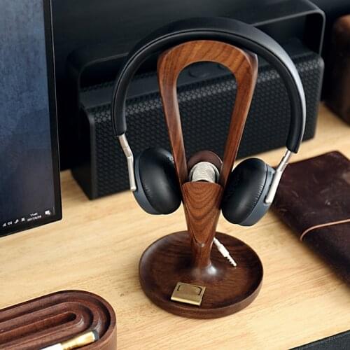 Black Walnut Solid Wood Storage Headphone Holders Racks Headset Hanger Standing Mounted Headphone Earphone Desk Display Stand