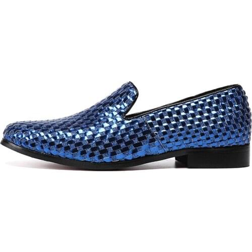 Summer Fashion New Mens Shoes Casual Personality Pointed Classic Retro Leather Blue Crocodile Pattern Lazy Mens Shoes