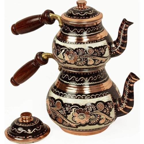 Turkish Copper TeaPot Kettle for Stovetop as Tea Pots Set - Stainless Whistling for Serving and Drinking