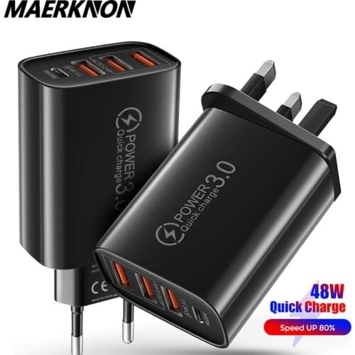 48W Quick Charge 3.0 PD USB Charger Universal USB Type C Fast Charger Power Adapter For iPhone 12 Max Huawei Mate40 Xiaomi Phone