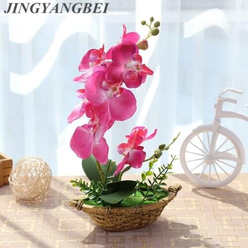 Spring Artificial silk flowers Orchid bonsai with vase set table decoration Fake plant tree Butterfly orchid leaf wedding flower