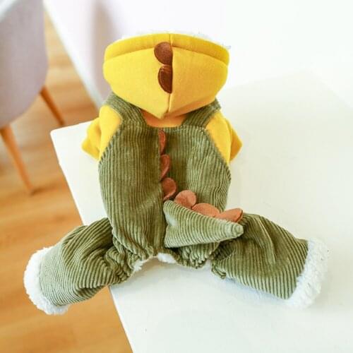 Funny Dinosaur Dog Costume Winter Pet Cat Clothes Warm Puppy Cat Plush Fleece Jumpsuit Hoodies Coat Small Dog Kitten Clothing