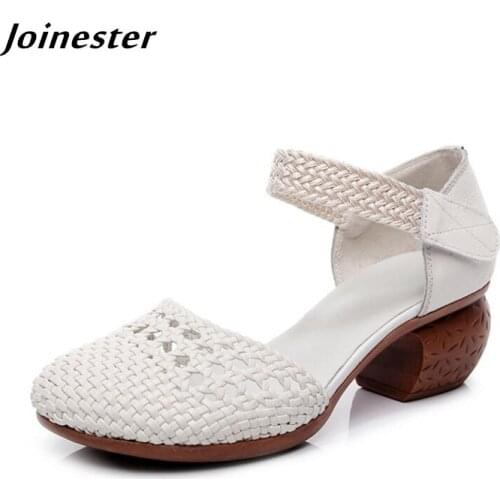 Vintage Ankle Strap Women Sandals 2021 Braided Pumps chaussure femme Chunky Heel Summer Shoes for Ladies Leather Heels