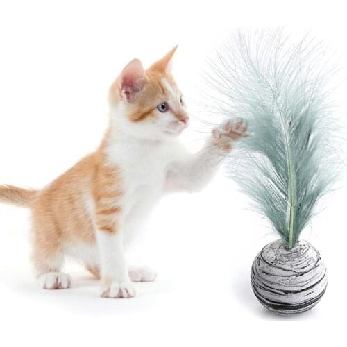 1pc Funny Cat Interactive Toy Artificial Feather Decor Pet Ball Cat Fetch Ball Cat Teaser Toy Pet Supplies Cat Favors