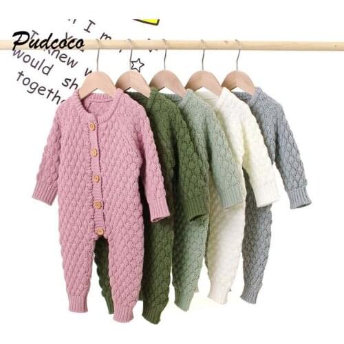 2019 Brand 0-18M Infant Baby Girl Boy Warm Clothes Knit Sweater Romper Button Fly Solid Cute Baby Jumpsuit Overall Outfit