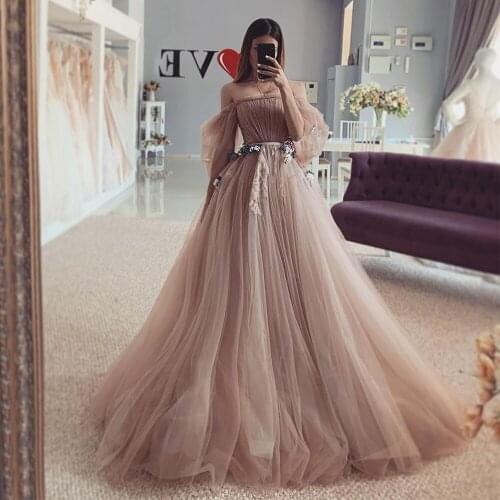 2020 High Quality Charming Party Dress Boat Neck Sash 3D Flowers Sashes Ball Gown Prom Dresses