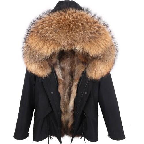 2021 Russian Natural Fur Lining Parka Coat Real Fur Coat Winter Jacket Women Natural Raccoon Fur Collar Warm Thick Parkas
