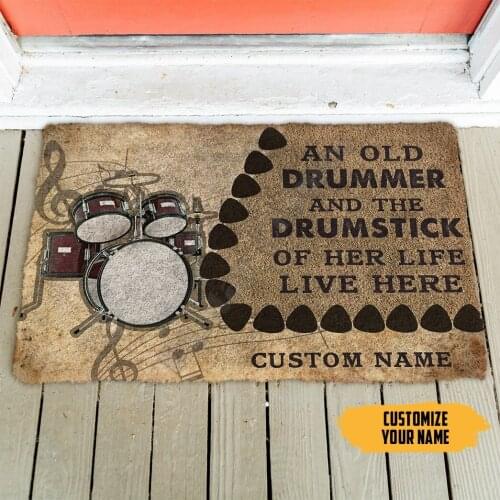 3D An Old Drummer And The Drumstick Of Her Life Custom Name Doormat Indoor Doormat Non Slip Door Floor Mats Decor Porch Doormat