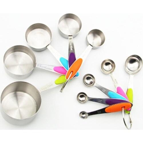 5pcs/lot Colorful Stainless Steel Measuring Cups And Measuring Spoon Scoop Silicone Handle Kitchen Measuring Tool