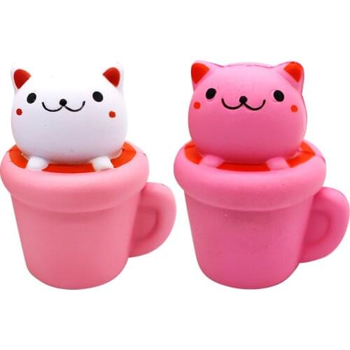 Anti-stress Squishy Squish Slow Rising Cute Pink Cat Cup Puzzle Stress Fingertip Autism Special Needs Sensory Toys Kids Gift