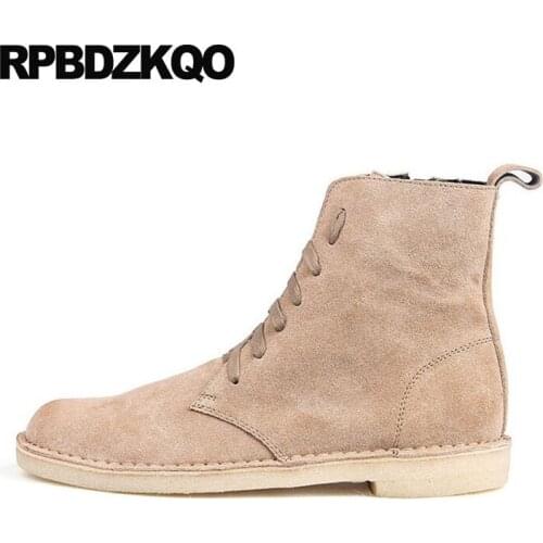 Booties Autumn Suede High Top Retro Combat Boots Military Shoes Full Grain Korean Army Men Short Genuine Leather Italian Ankle