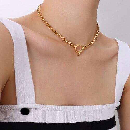 Simple Gold Plated Stainless Steel Neck Chain Choker Necklace For Women Accessories, Chockers Necklaces Woman Jewelry Trendy