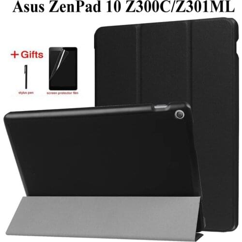 Slim Flip PU Leather Case For Asus ZenPad 10 Z300 Z300C Z300CL Z300CG Z300M Z301 Z301ML 10.1 inch Tablet Case+flim+Pen