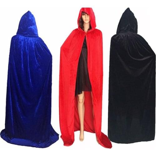 Adult Black Velvet Hooded Vampire Cape Halloween Party Cloak Size S-XL cosplay death Retro Gothic heroic men purple red Cloak
