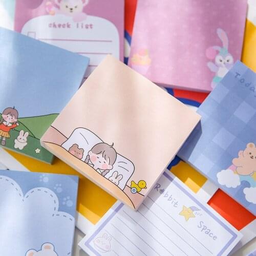Colored 80 Sheets Square Cartoon Post Notes Thick Sticky Note Paper Student Girl Heart Stationery Portable Memopad
