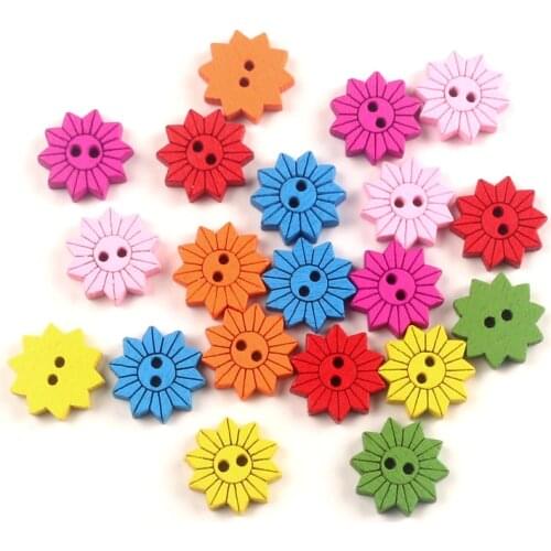 50pcs Mixed 18x18mm Wooden Flower Buttons For Clothing Needlework Scrapbooking Wood Botones Decorative Crafts Diy Accessories