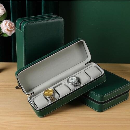 New PU Watch Storage Box With Zipper Business jewelry Gift Display Cases Black Leather Watch Follow Box Can Customize LOGO