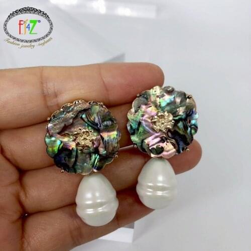 F.J4Z 2020 Stud Earrings for Women Trendy Simulated Pearl Party Earrings Ladies Abalone Shell Earring Gifts Jewelry