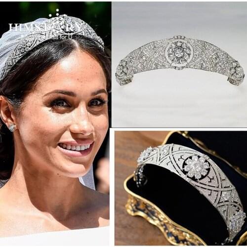 Himstory Luxury Full CZ Meghan Princess Wedding Bridal Tiara Crown Vintage Queen Diadem Crowns Bridal Wedding Hair Accessories