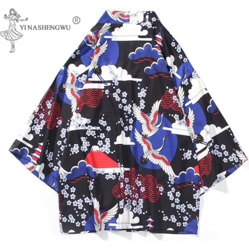 Kimono Carp Print Loose Japanese Couple Costume Harajuku Shirts Women Cardigan Blouse Summer Samurai Men Japan Coat Yukata Suit
