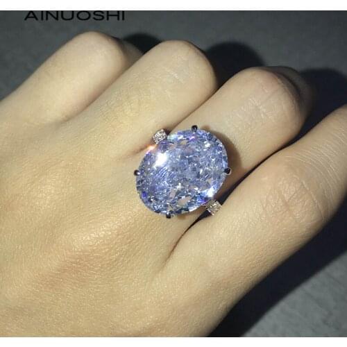 AINUOSHI 14K/18K Gold 13.5X17.5mm 15ct Oval Cut AINUOSHI Stone Classic Halo Rings for Women Carnival Party Ring Jewelry